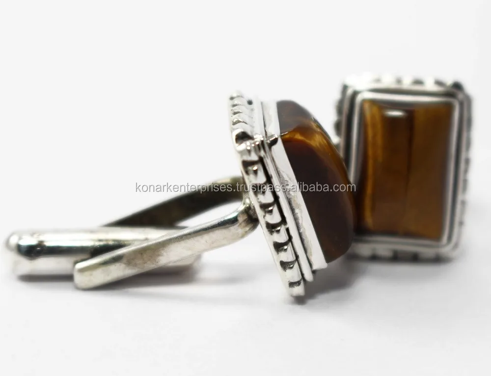 Мужские запонки из серебра 925 пробы, с натуральным камнем