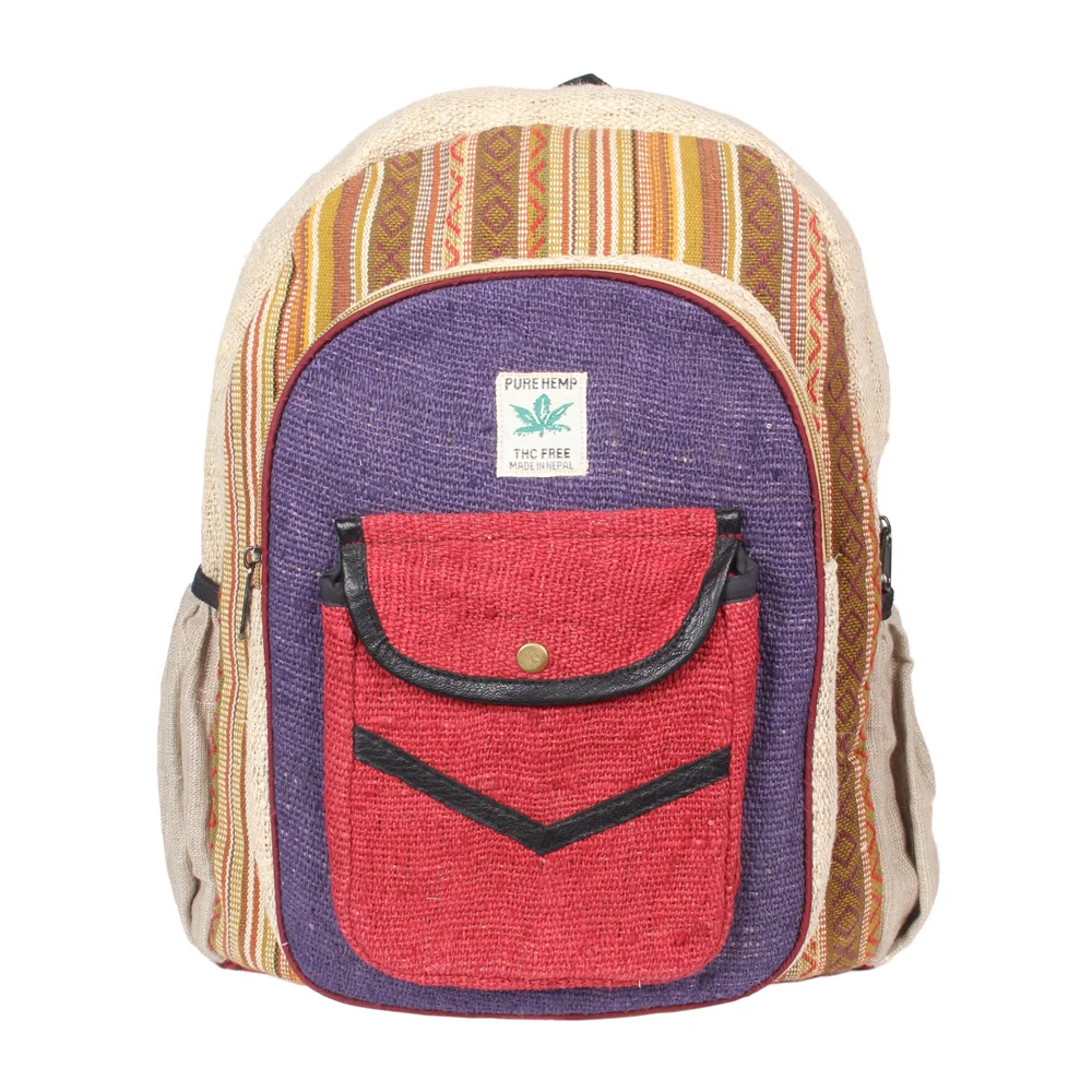 Adorable Himalayan Natural Hemp Backpack - High Quality Multi pocket large school college bag -