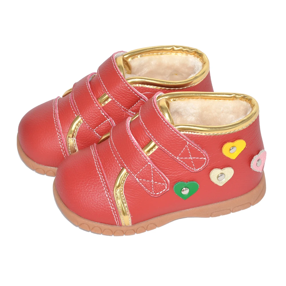 new style Red genuine leather toddler kids boots double strap adjustable girl winter boots