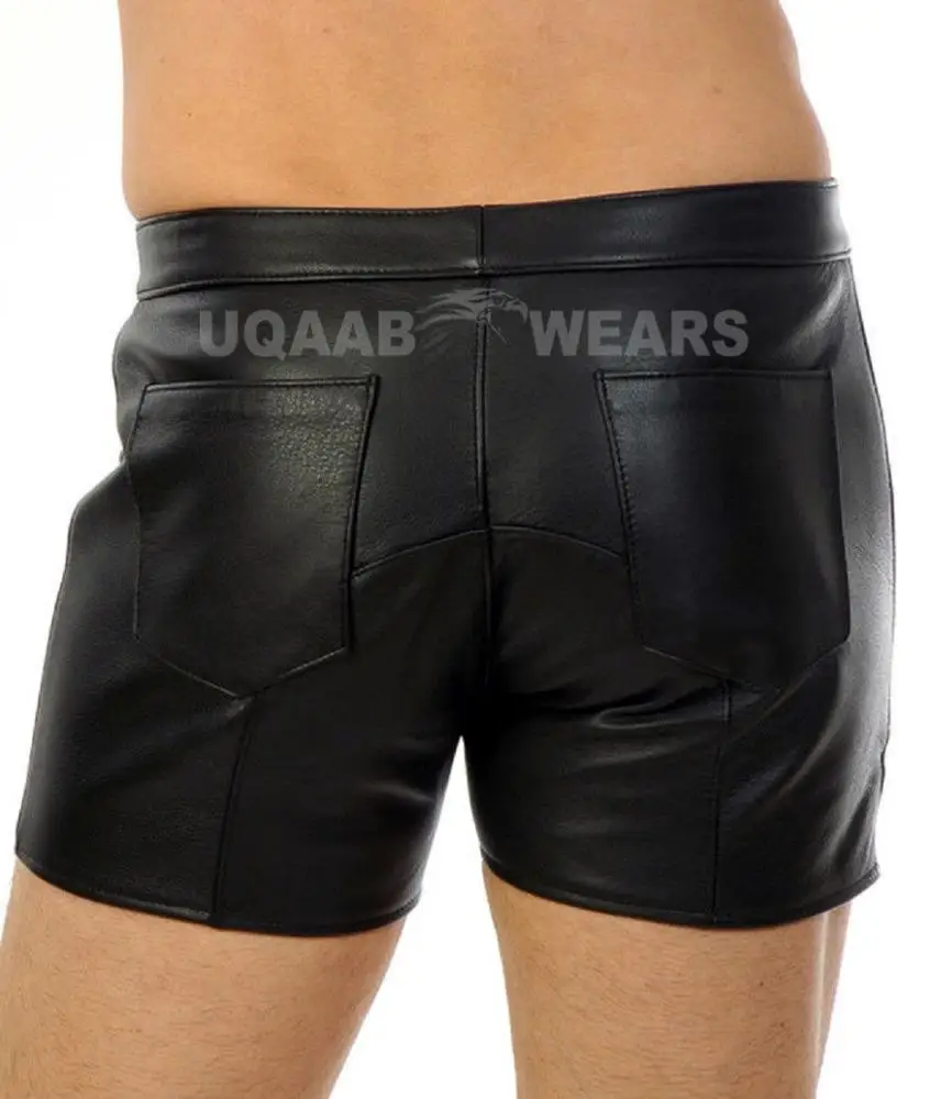 Men Leather Shorts Real Genuine Soft Leather Front Zip Fetish Sexy Boxer Shorts Club wear Bluf Gay Short OEM Wholesale