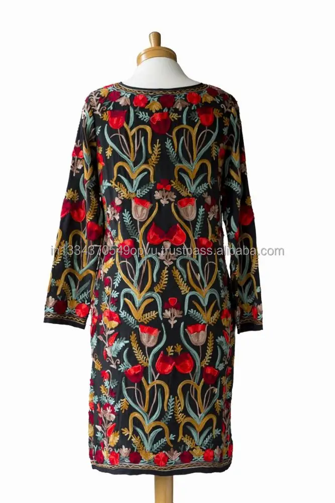 Unique Mexico Style Exclusive Inspired Kashmiri Embroider Women Dress Loose Vintage Classic Cocktail Evening Dinner Short Dress