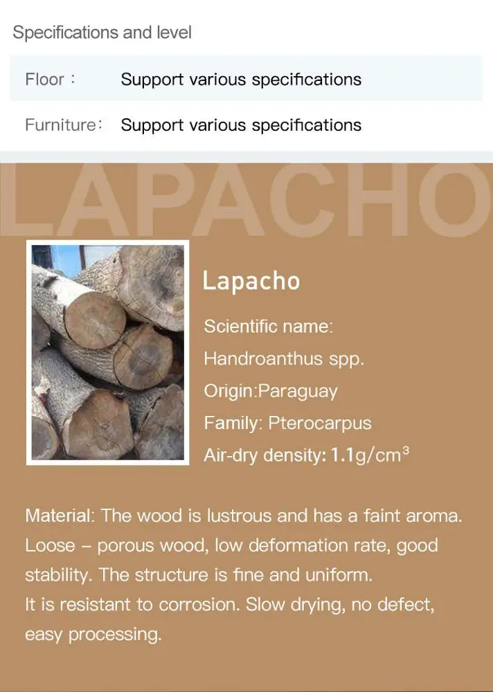High strength Lapacho/Ipe hardwood from North America