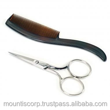 Custom beard scissors and comb set for mustache and beard high quality medical grade stainless steel made