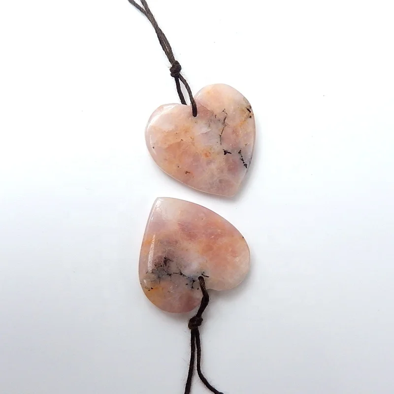 Natural Pink Opal, Blue Apatite Crystal And Malachite Heart Earrings Gemstone