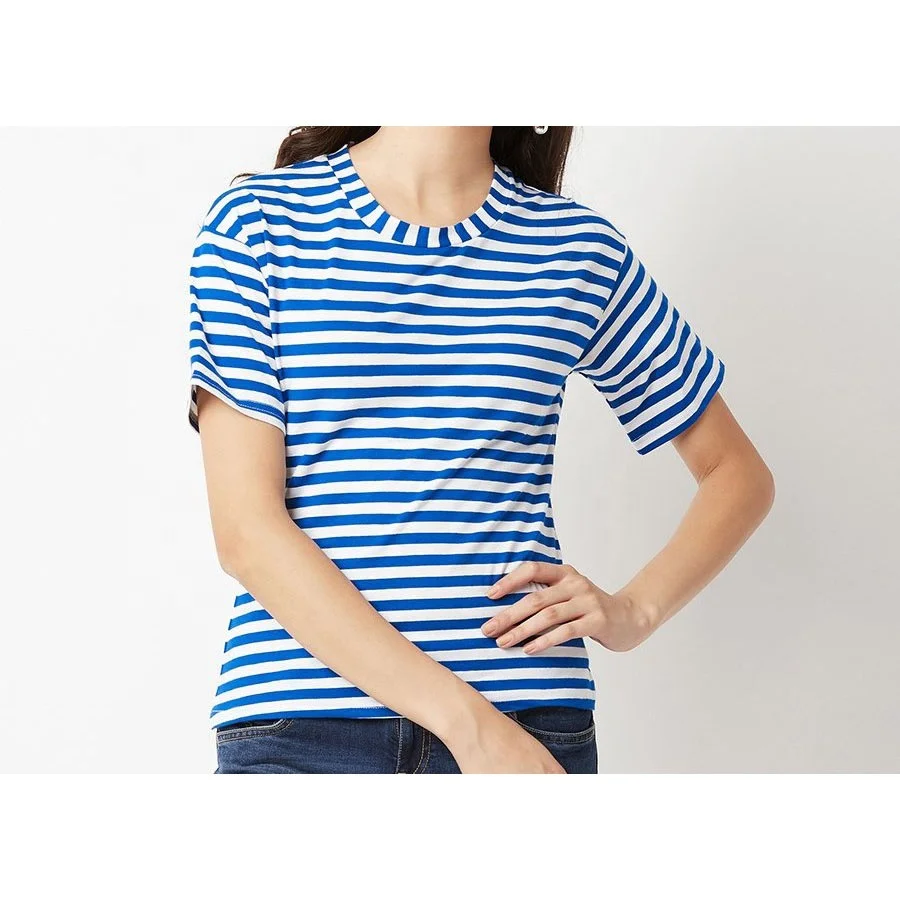 custom striped colourful t shirts womens short sleeves