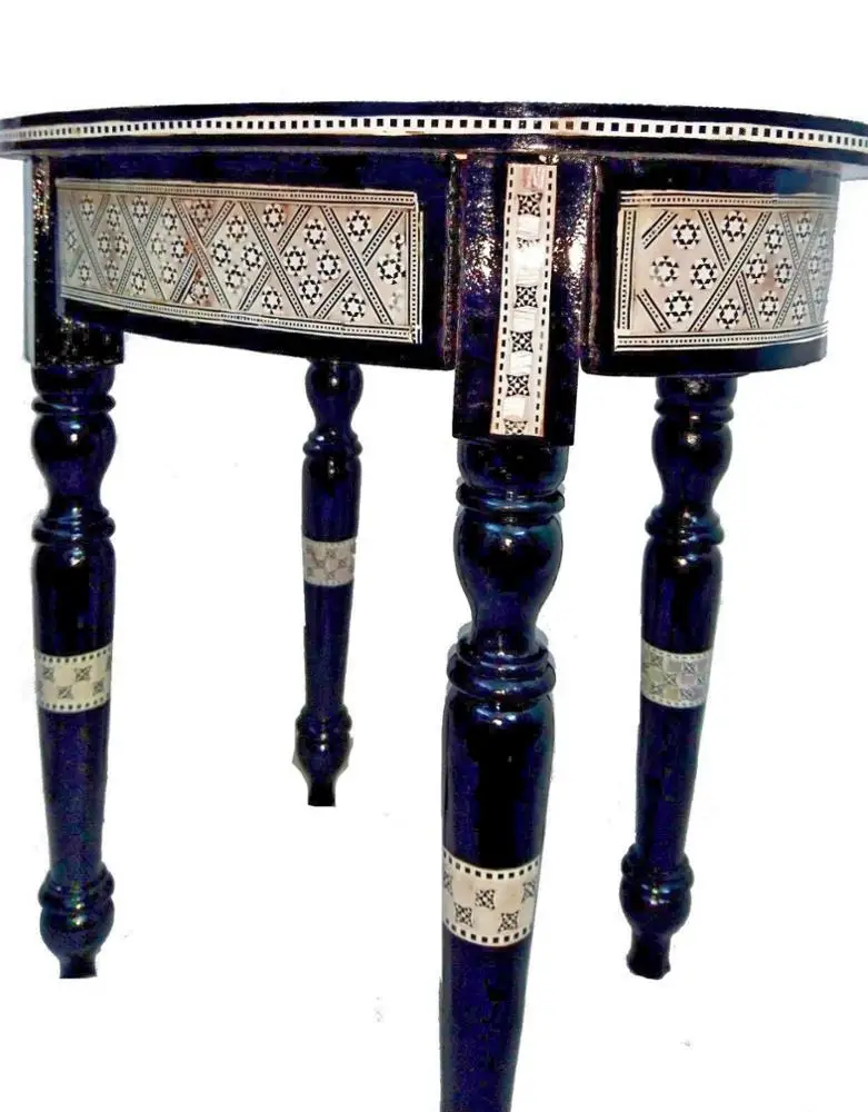 W7 Handcrafted Inlaid Art Oval Table With Detachable Legs
