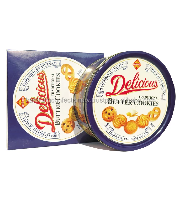 Danish Butter Cookies Biscuits 300g - Tin Semi-hard Box Packaging 0.3 Kg Square Sweet 11 % Fat Content Low-carb,low-fat