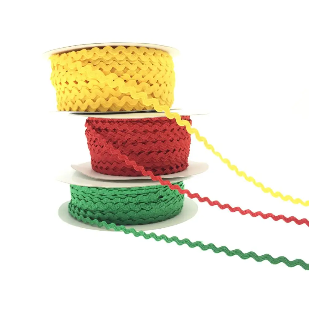 Complacent good quality solid color red green yellow Ric-Rac ribbon for fashion accessories webbing ric rac lace