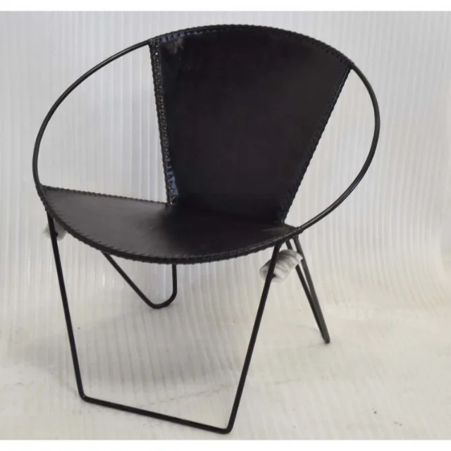 Classic Retro Style Real Leather Round Metal Shape Relax Home Reception Chair Cafe Lounge