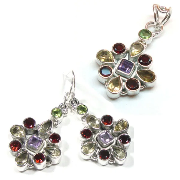 Best selling 925 sterling silver jewelry sets pendant earrings blue topaz rainbow moonstone wholesale Indian Jaipur jewelry