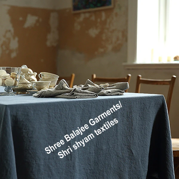 
Stone Washed Blue Linen Tablecloth 100% Indian Natural Plain colors Table Cover Pure Linen Fabric 