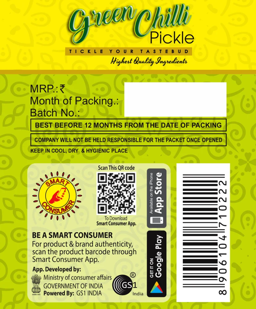 
GREEN CHILLI PICKLE 400g in Glass Jar 