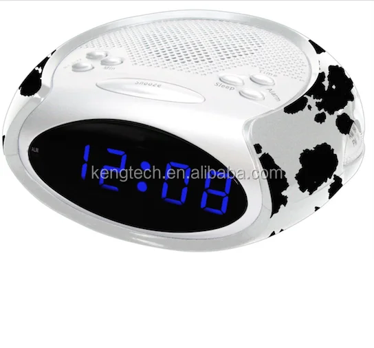 CT-386 белого цвета с изображением коровы; Круглой формы PLL радио-будильник