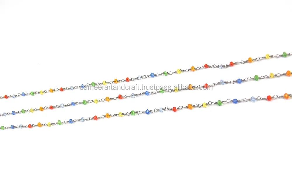 Multi stone quartz black rhodium wire wrapped beaded Natural Multi Gemstone Jewelry  rosary Coin Charm chain