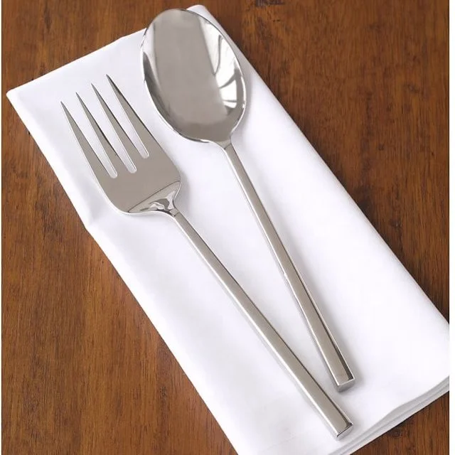 Stainless Steel Shiny Silver Serving Spoon and Fork for Salad Kitchen Use Durable Metal Salad Server Tool
