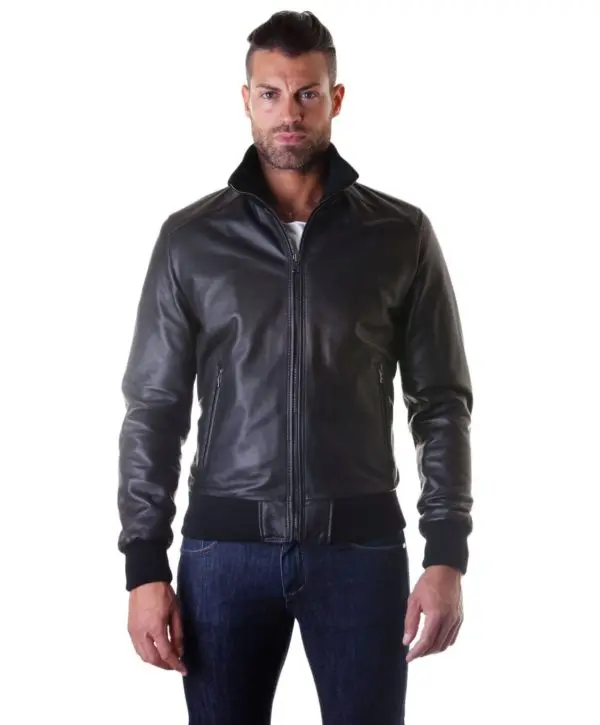 
BOMBER Black Nappa Lamb Leather Jacket Bulk and Whole Sale Products 