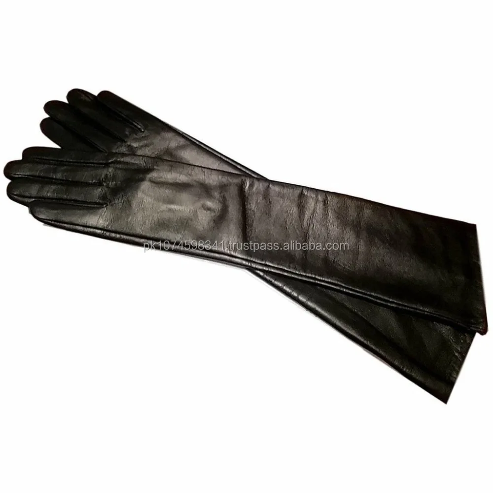 Women fashion long genuine leather winter elbow opera evening gloves