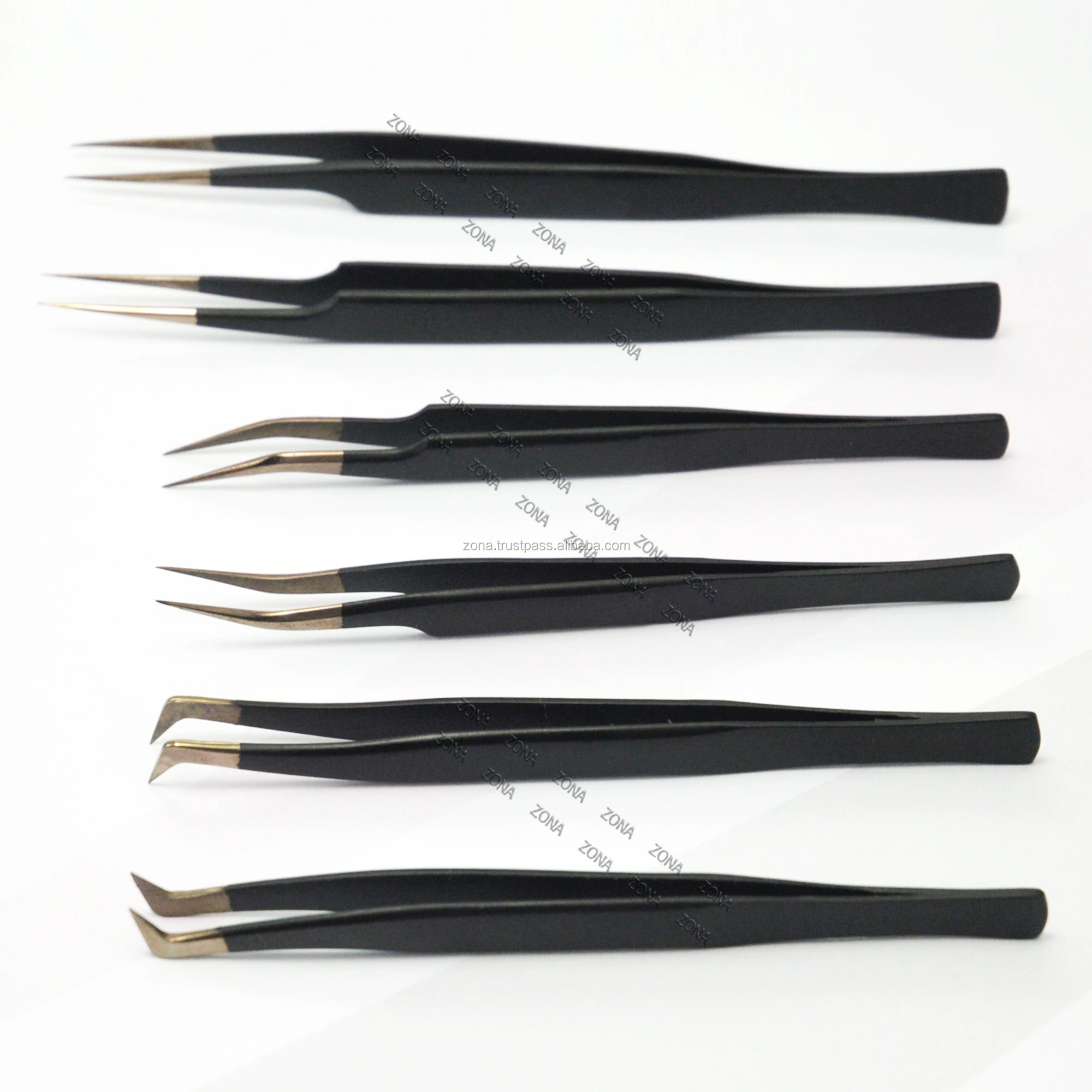 Пинцет с наконечником из розового золота и черным захватом, оптовая продажа, индивидуальные пинцеты с фирменной торговой маркой