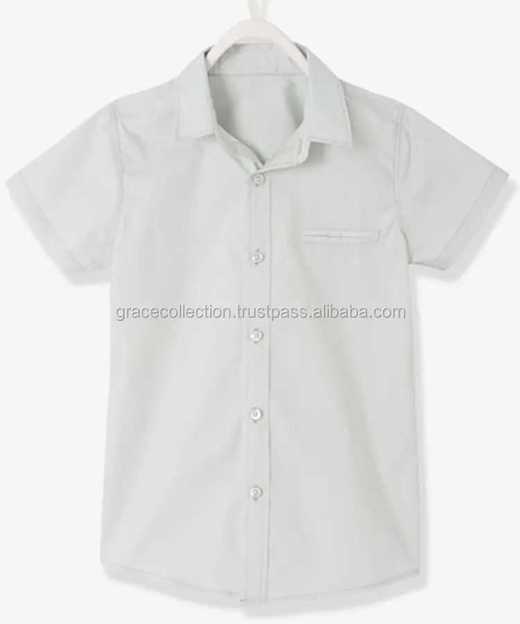 Primary School Short Sleeve Double Pocket Boys Shirts White Shirts