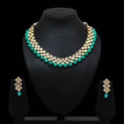 Rama Green Color Kundan Necklace With Earring