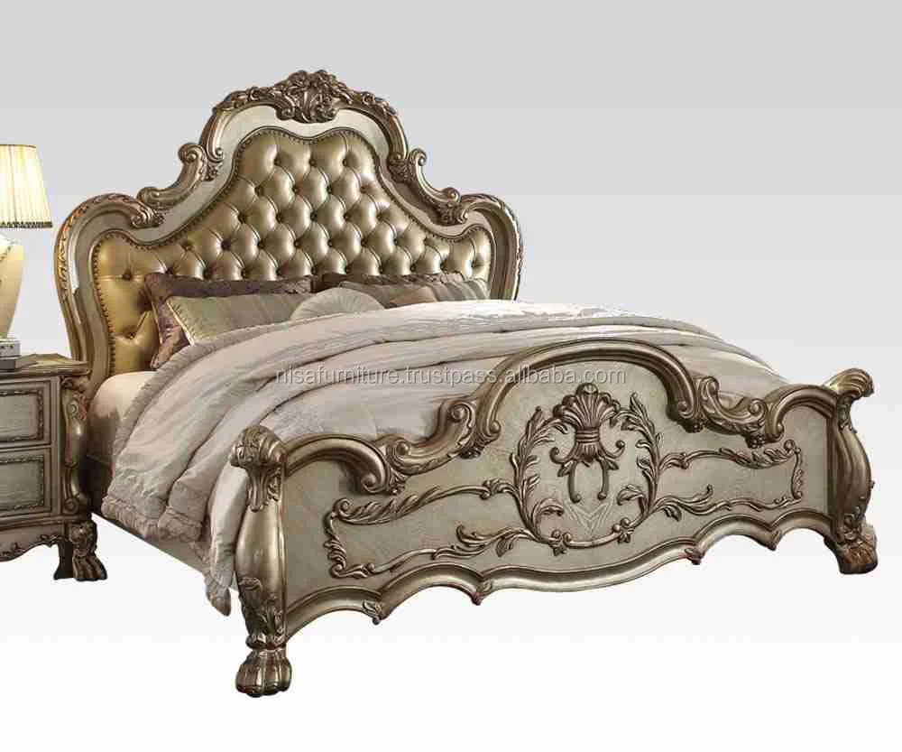 Luxury Solid Wood Bedroom Furniture Set Hand Carved French & Italian Style round Bed Mahogany Material