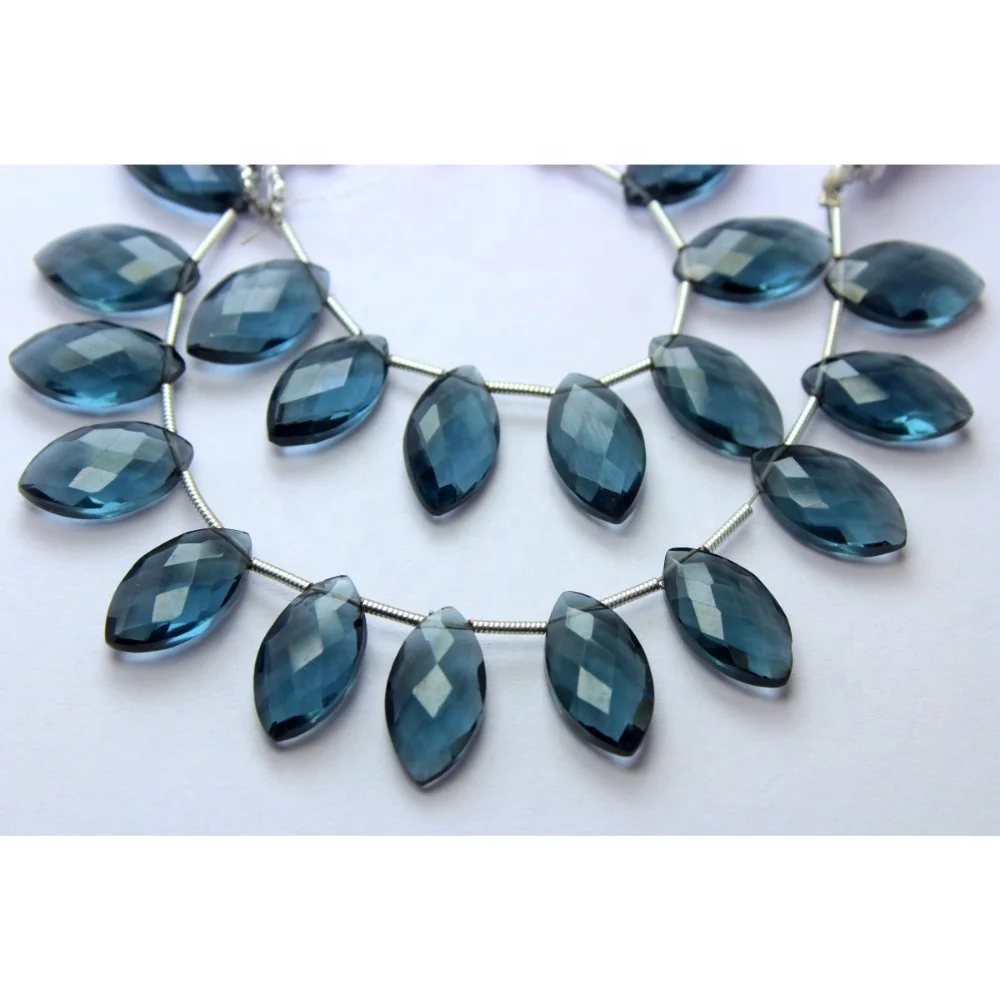Natural London Blue Topaz Quartz Faceted Marquise Shape Stone Beads Loose for Jewelry & Bracelet Making