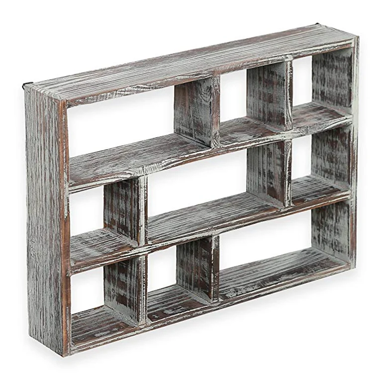 
Wall-mounted freestanding 9-Slot rustic floating kitchen wood wall shelf 