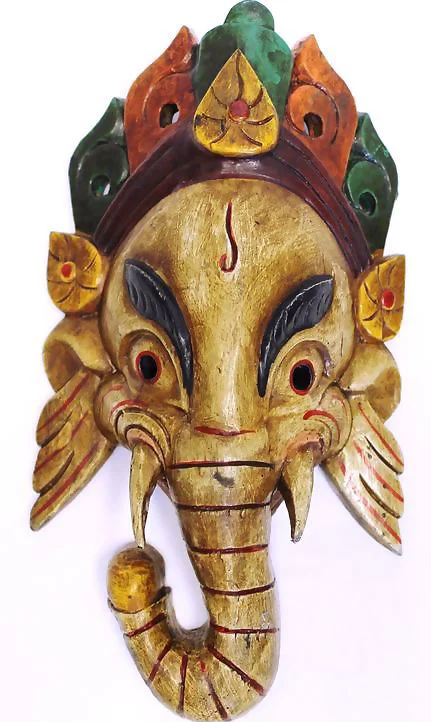 Wooden Hindu God Lord Ganesh Mask | Woodcarving- Hand Crafted | Wall Hanging| Home Decor