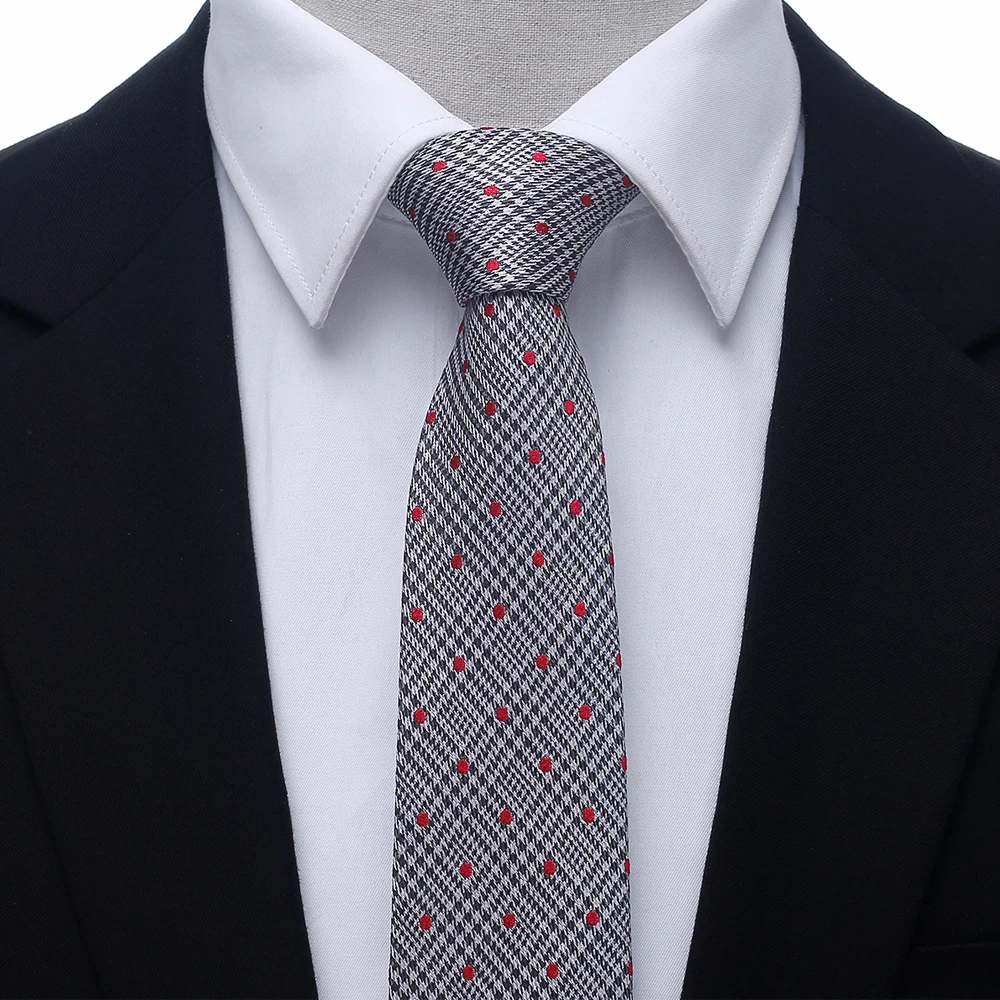 Handsome 100% Silk Plaid Dot Tie Set 6.5CM Gray Pleated Necktie Gravata Pocket Square Tie for Men Party Grrom Wedding