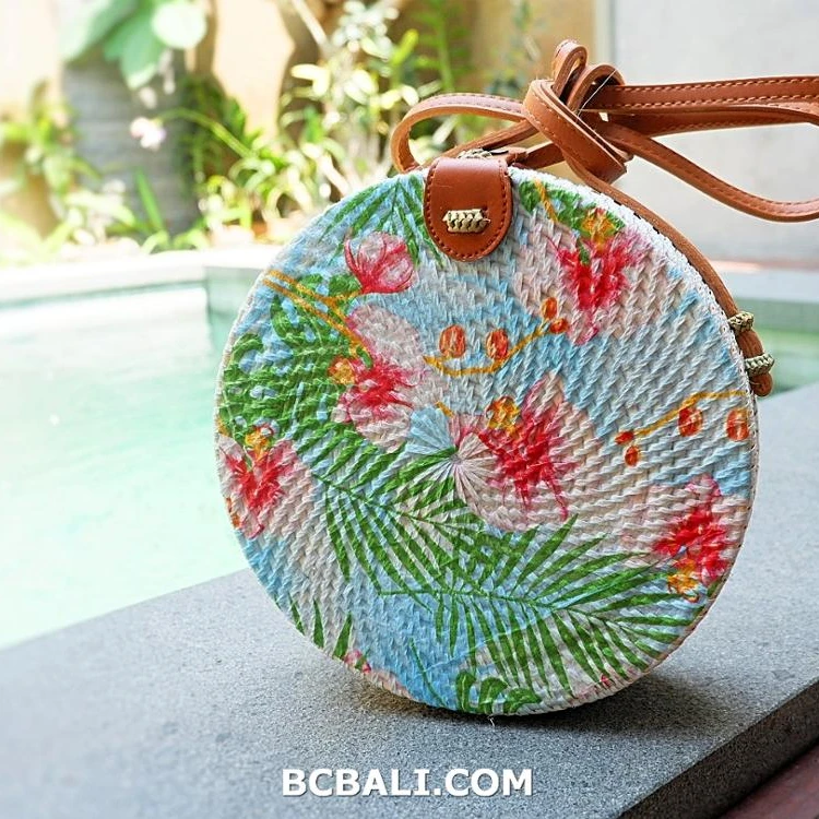 Лучшее качество> Модная женская круглая Сумка-слинг плетеная вручную соломенная сумка из ротанга с цветами 2019 Rafia