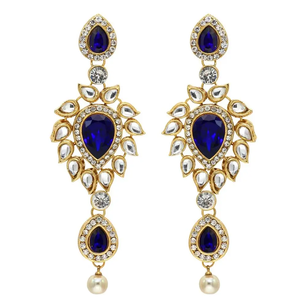 Green Color Kundan Earrings For Girls & Women