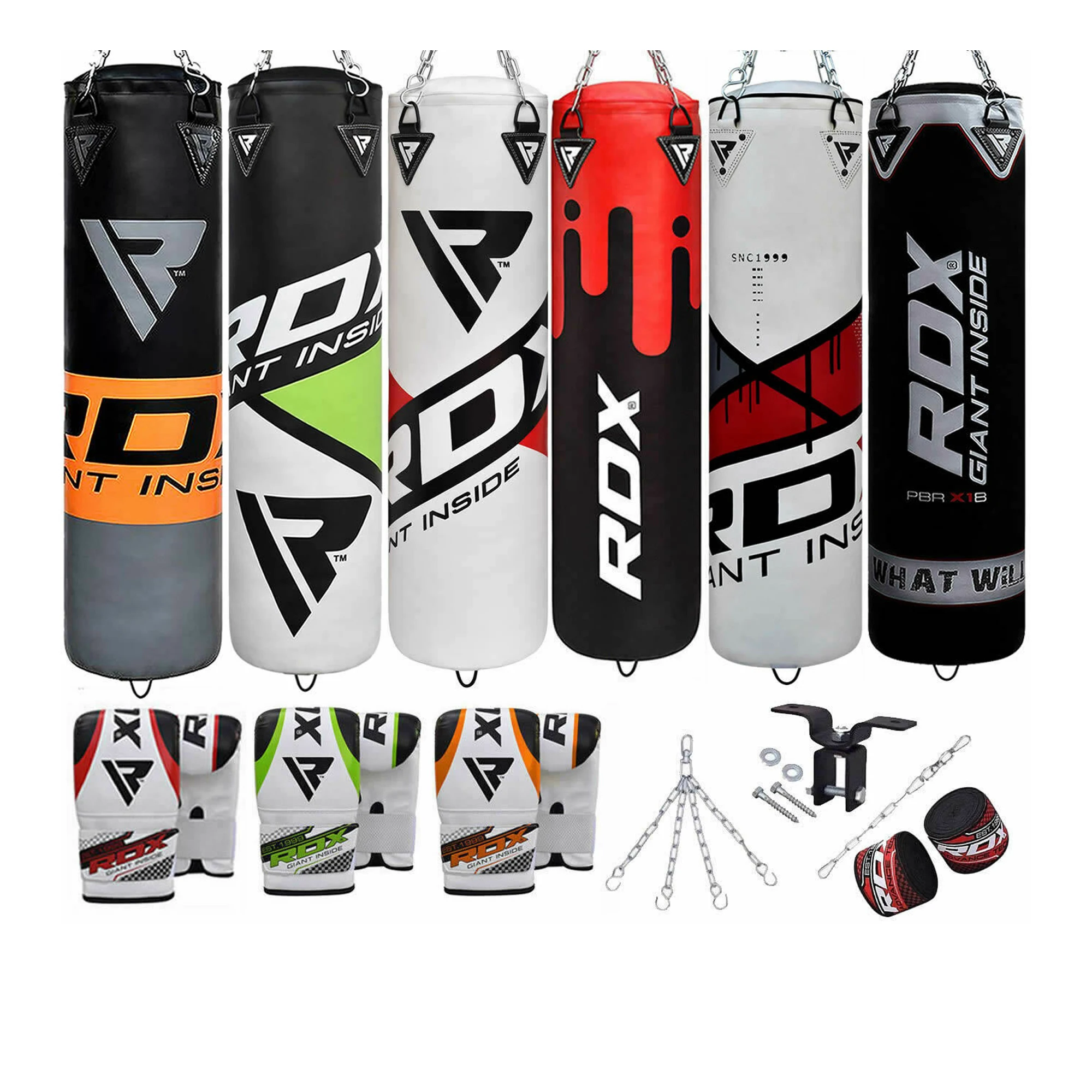 Custom Logo Filled Punch Bag Kick Boxing Set Gloves Punching MMA Ceiling Hook Chains PX