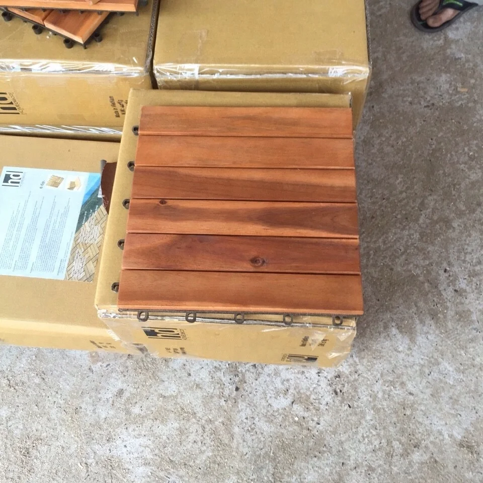 Interlocking Removable snap Acacia Teak look Deck tiles Outdoor floor wood Decking plastic base Vietnam quality