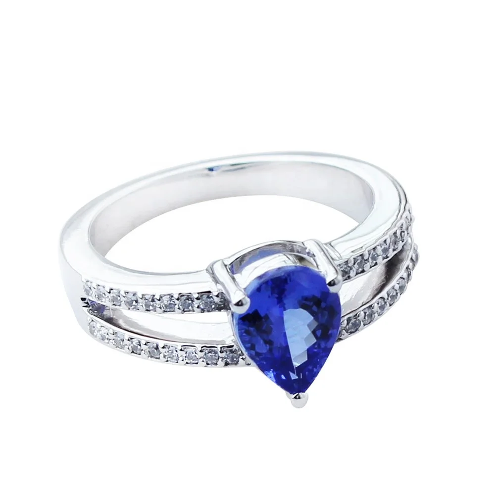 925 Sterling Silver Pear Shaped Tanzanite Engagement Ring New Loveable Design with Stamp for Wedding Party Jewelry for Fingers