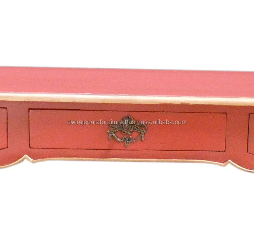 Антикварная окрашенная мебель-красная винтажная мебель деревянный стол во французском стиле.