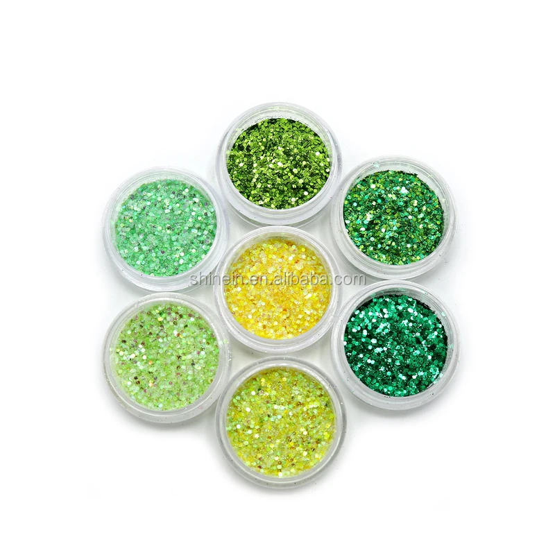 Shinein New Yellow Green Hybrid Mixed Colors Private Label Face Glitter Powder Shimmer Cosmetic Glitter Eyeshadow