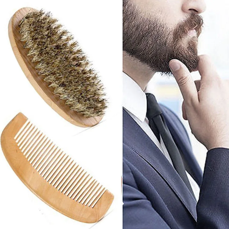 Wholesale 2Pcs Men Beard Care Set Artificial Boar Bristle Beard Brush and Beard Comb Kit Grooming Kit