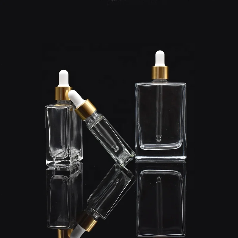 Прозрачная прямоугольная косметическая стеклянная бутылка капельница для сыворотки 30 мл 50 100