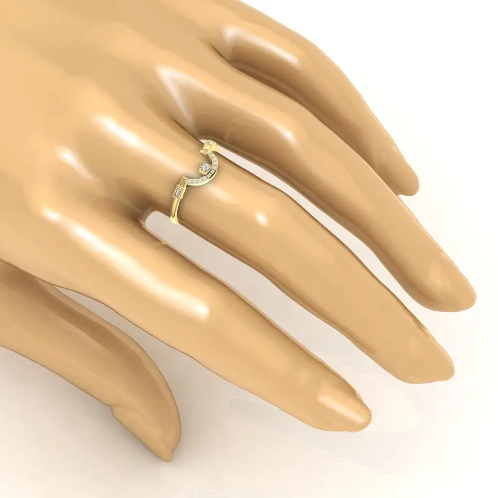 Unique Design Curve Shape Minimalist Round Diamond Ring For Women in 18kt Yellow Rose White Gold 1.59 Grams Fine Jewelry Gift