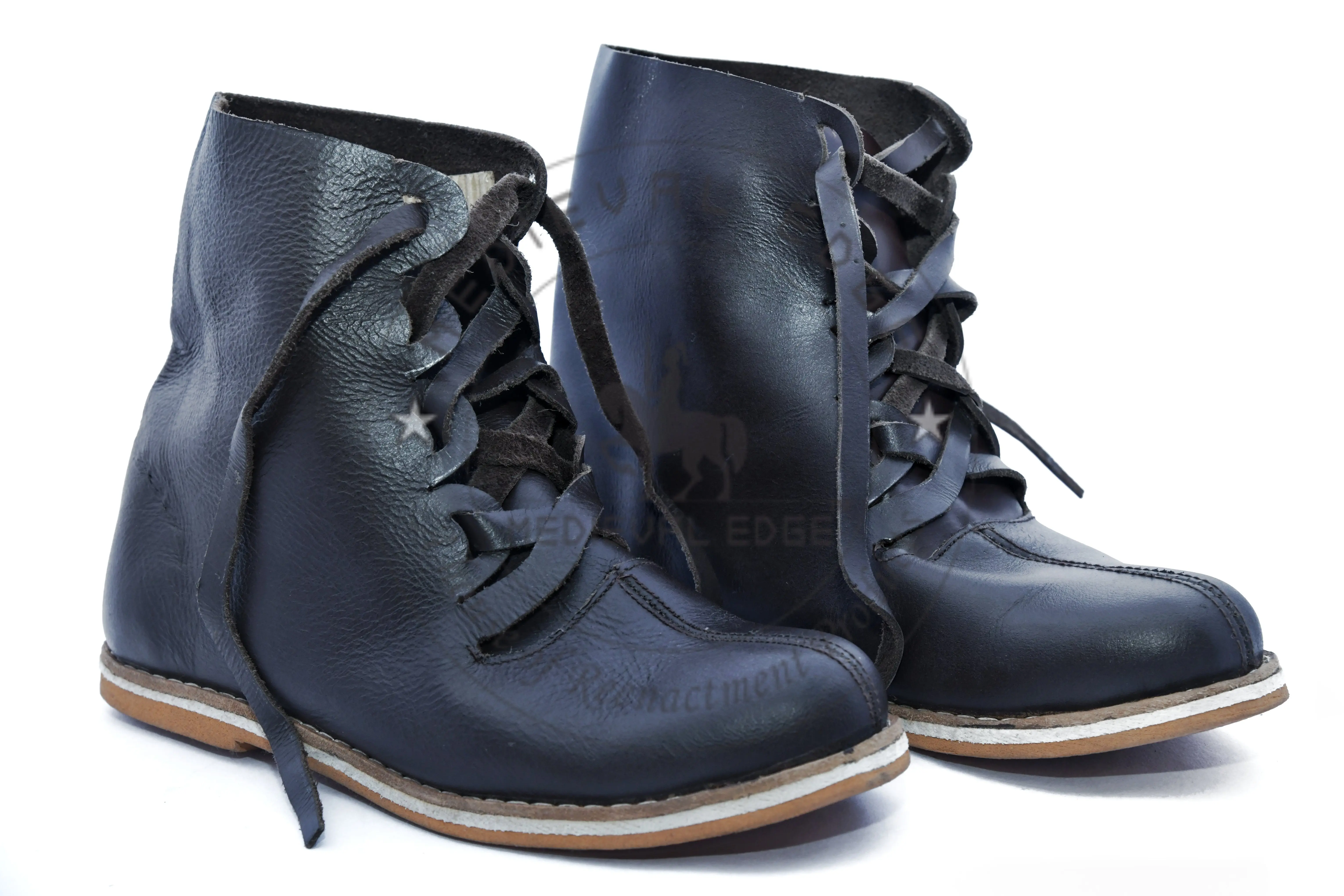Dark Blue Medieval Style 100% Genuine Leather Shoes for Men at a Wholesale Price
