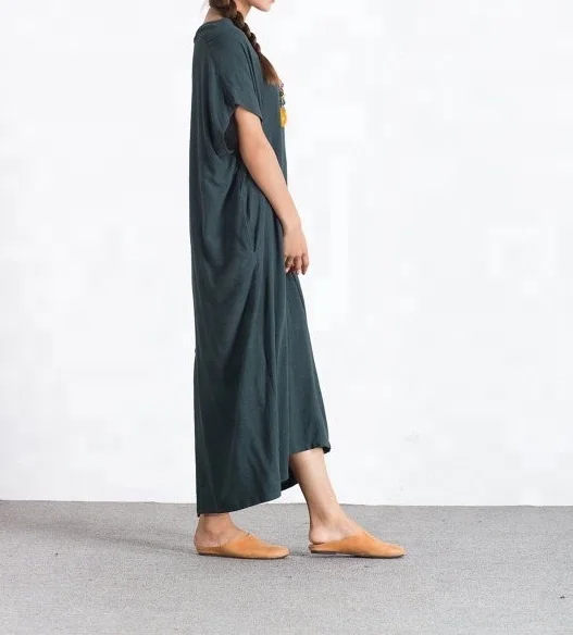 Женское свободное платье-макси из хлопка и льна