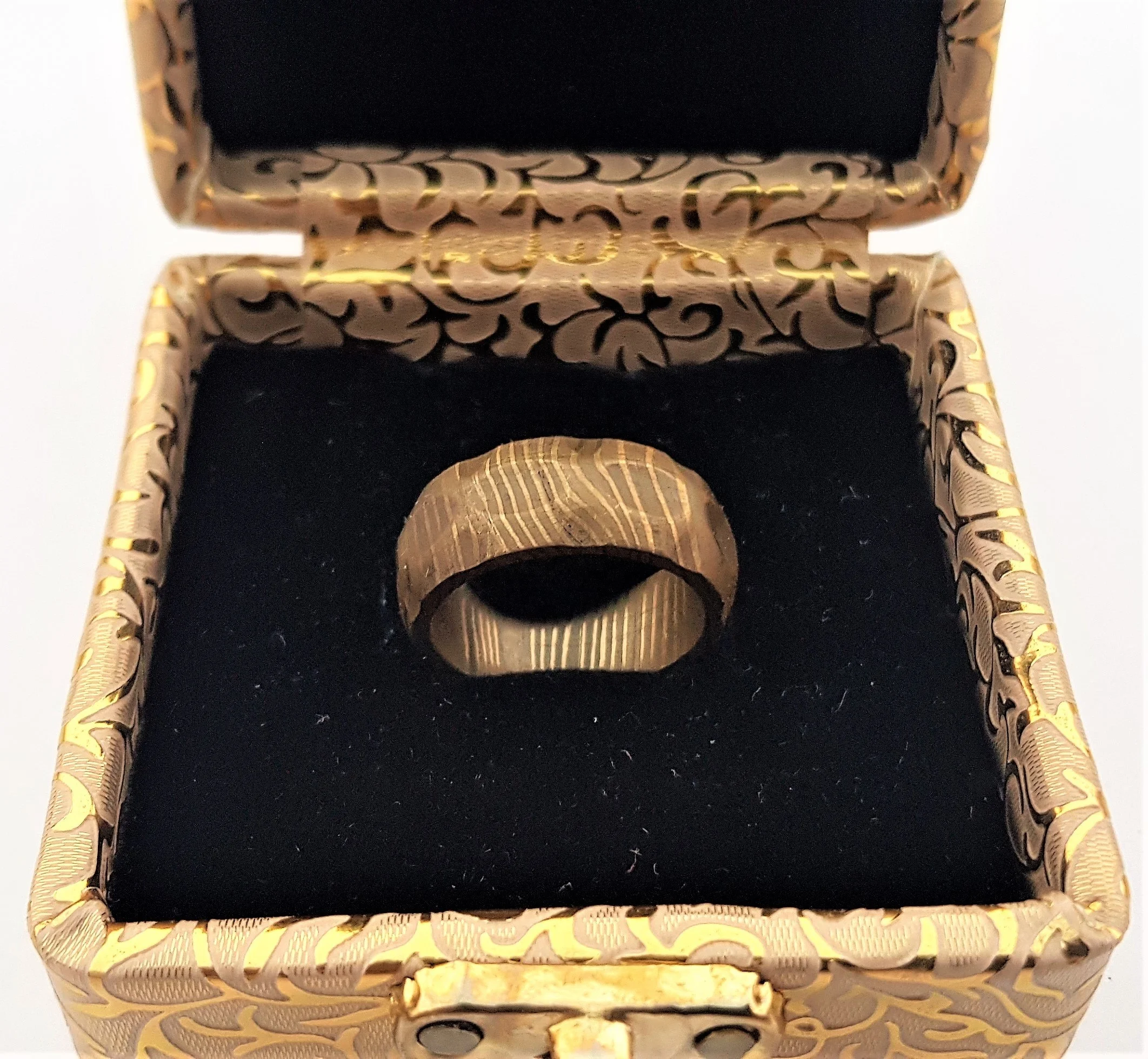 damascus steel gold plated Ring ( Engagement ring)