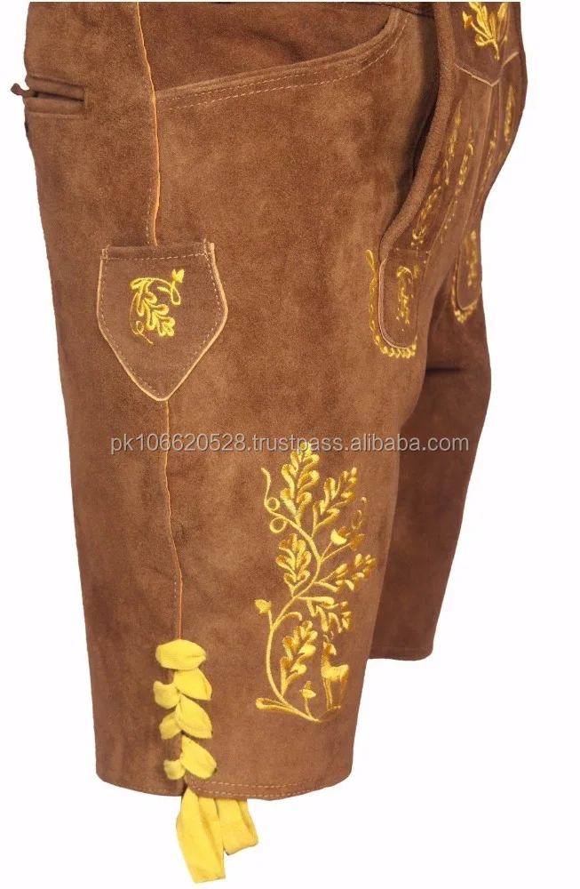Authentic German Bavarian Oktoberfest Leather Lederhosen Beer Brown Yellow Oak