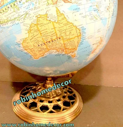 Vintage Handicraft 12 Inch Color Quality World Globe Brass Base Made in