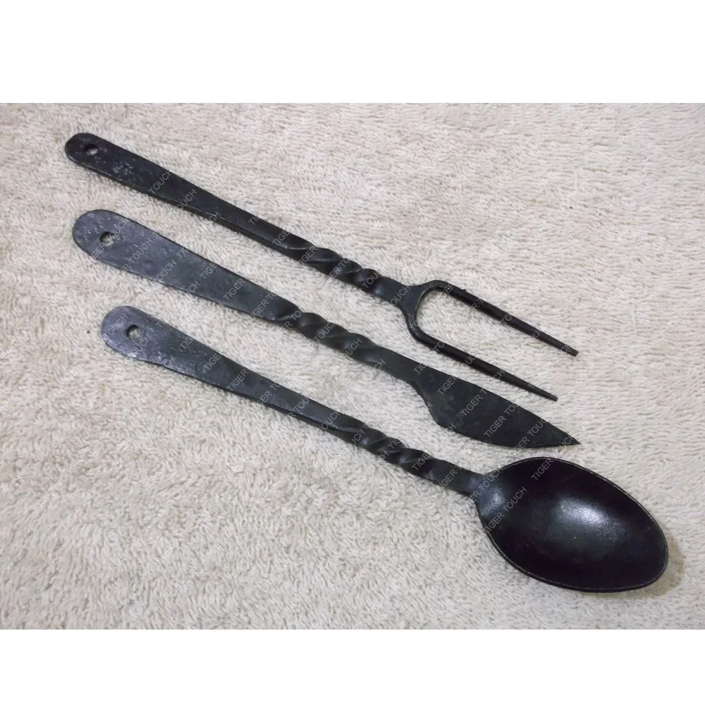 cutlery set iron hand forge camping item hand craft medieval collection hand iron forge   r e p l i c a