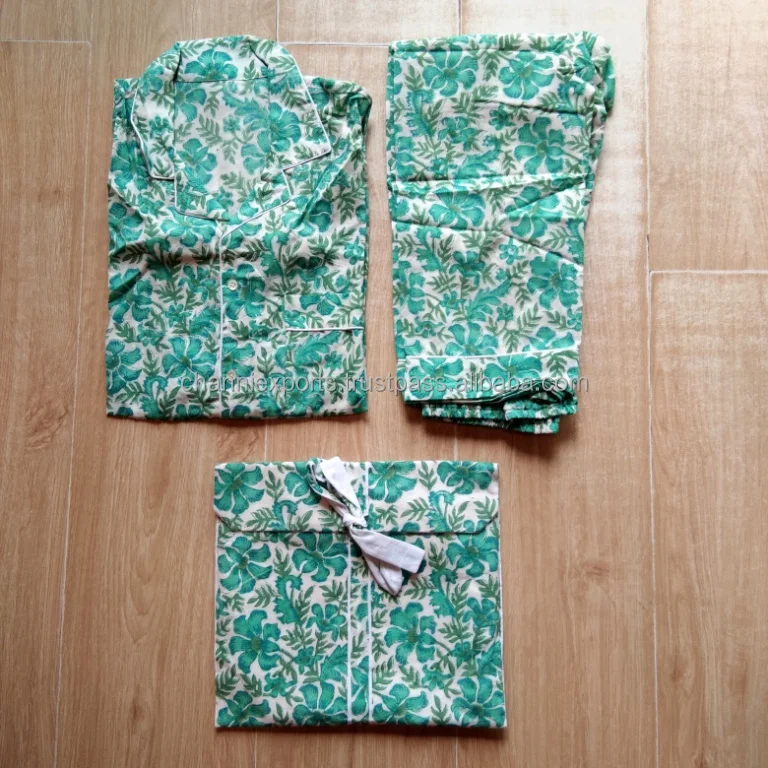 Beautiful Cotton Hand Block Printed Night Wear Pajama Set For Women Clothing, Floral Printed Pyjama Set For Sleep Wear , Indoor