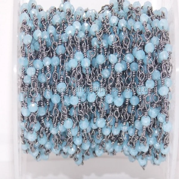 Chalcedony Rosary Style Wire Wrapped Beaded Jewelry Rosary Rhodium Peru Black All Fashion Jewelry Chain