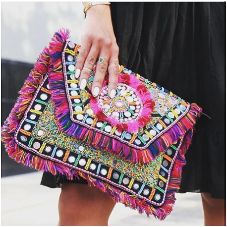 Traditional Banjara Indian Handmade Beaded Lash And Mirror Work Clutch Bag Small Hand Purse for Girls