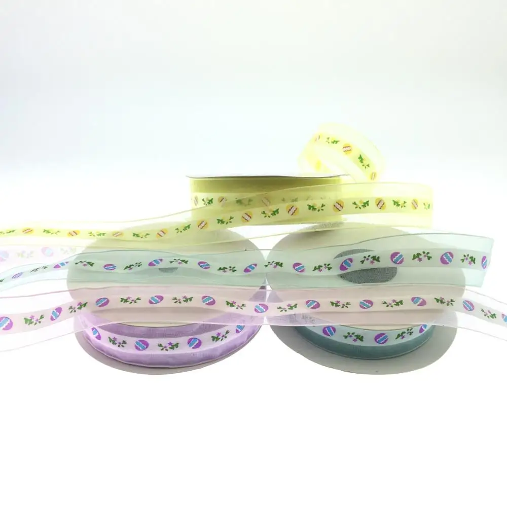 Fancy Easter Ribbon Colorful Printed Woven Edge Solid Bow Made from Polyester Satin Grosgrain Silk Materials