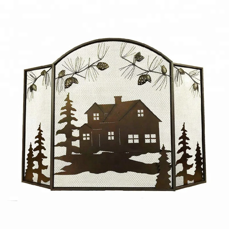 Brown Cabin Home House Rustic Lodge Style Fireplace Screen